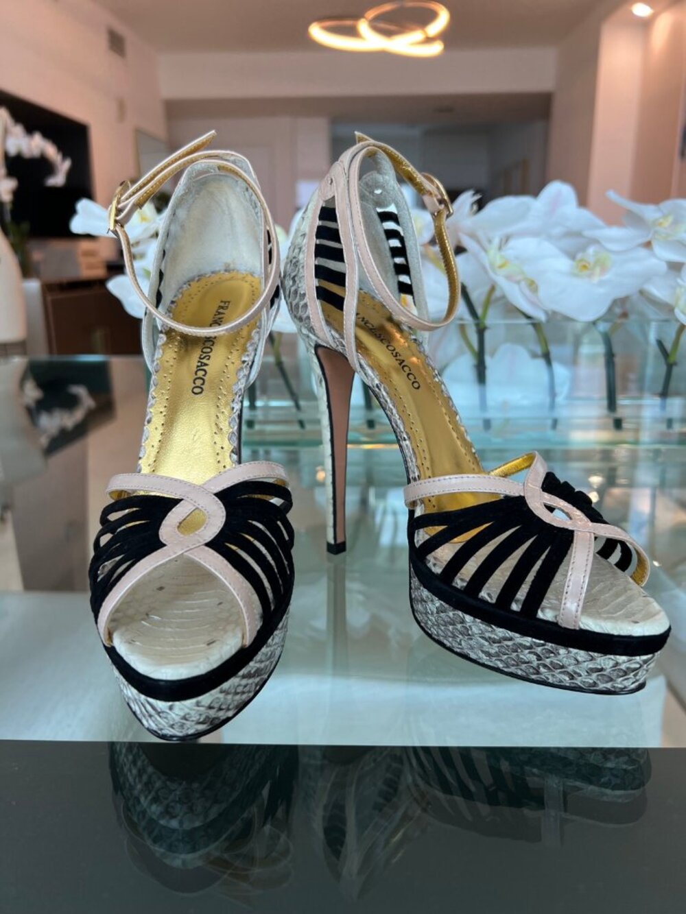 Francesco Sacco Python Platform Sandals Strappy Stiletto Heels Italy 37 7